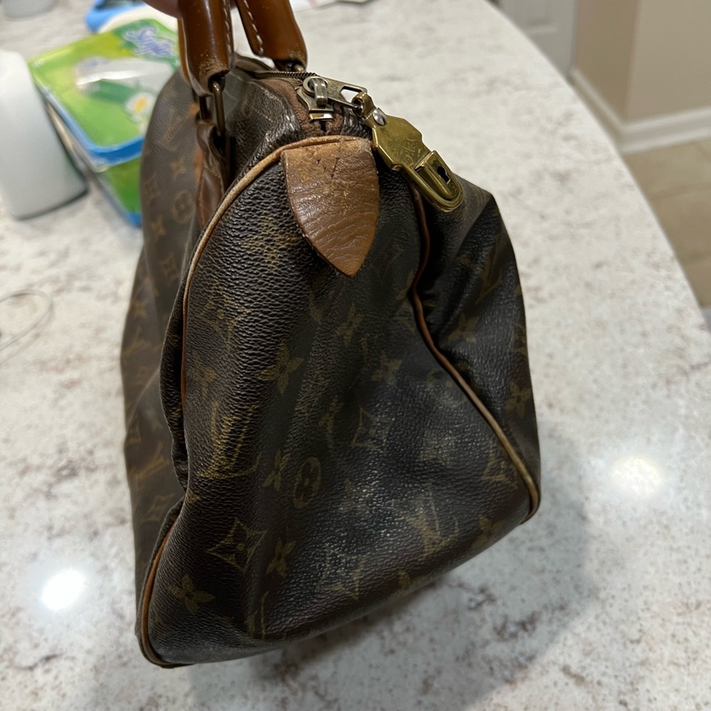 Louis Vuitton Brown Monogram Speedy Tote with Tan Handles - Picture 3 of 8